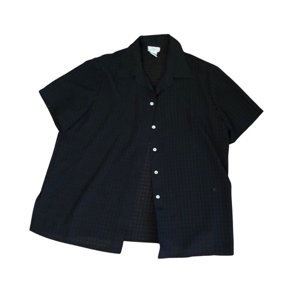 Black chiffon button up Blouse see through short sleeve